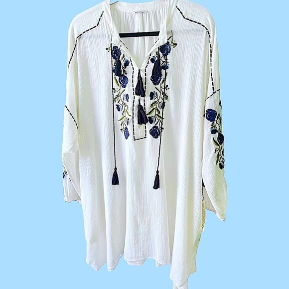 ST. ROCHE “Willow” Embroidery Floral Shirtdress – White/Navy (Size S) – NWT 💙 - Picture 3 of 10